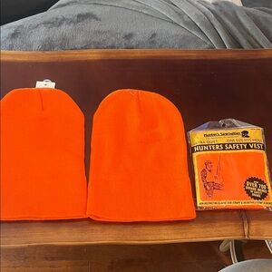 Bright Orange Beanies and Safety Vest Set